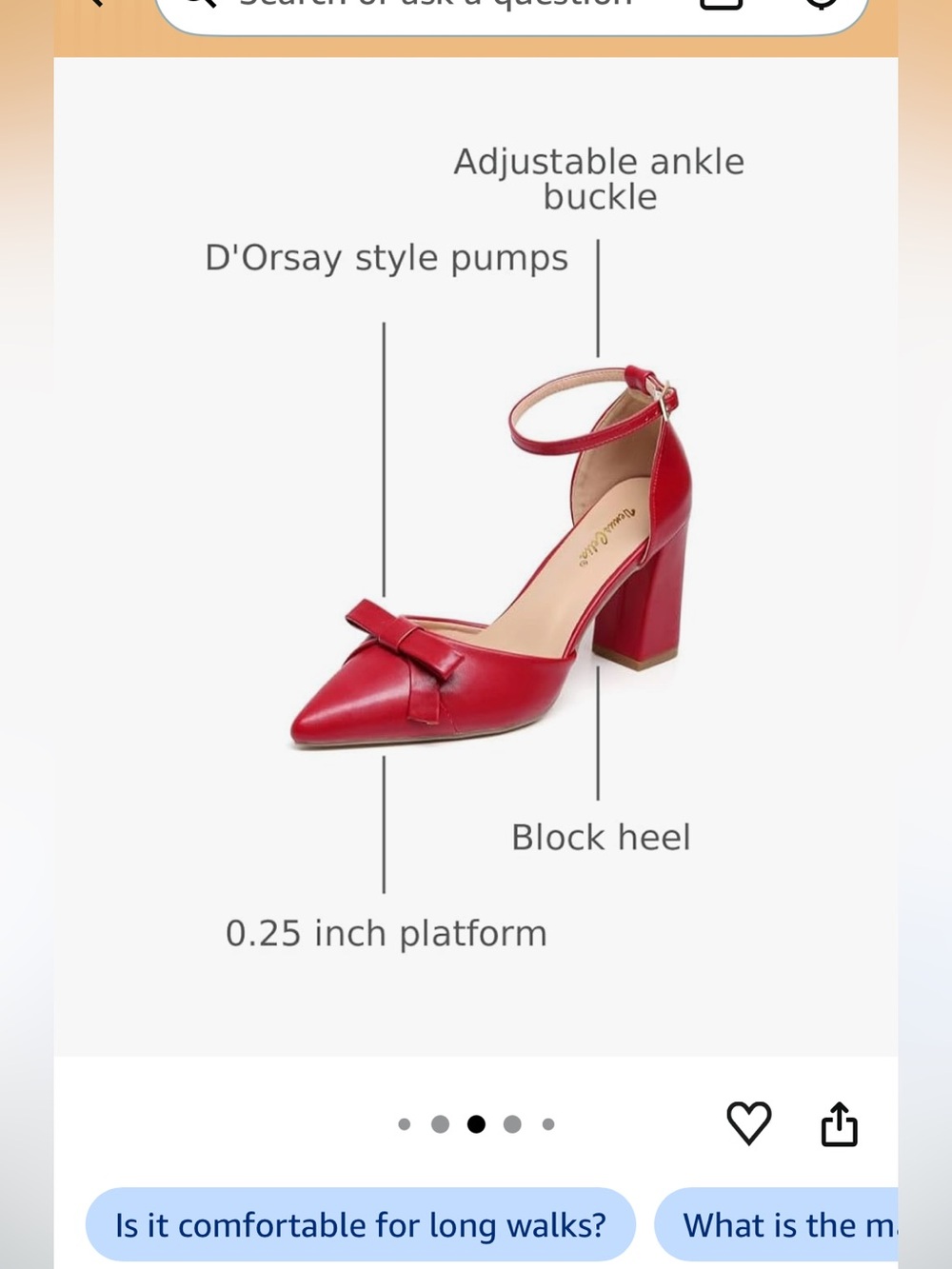 Venus Celia Red Pointed-Toe Bow Block Heels with Ankle Strap - Picture 2 of 9
